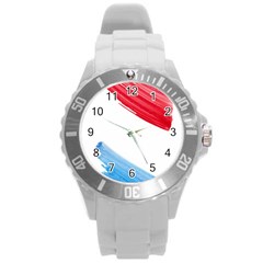 Tricolor Banner Watercolor Painting Art Round Plastic Sport Watch (l) by picsaspassion