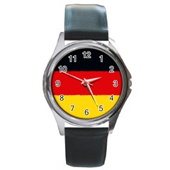 German Flag, Banner Deutschland, Watercolor Painting Art Round Metal Watch by picsaspassion