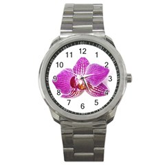 Lilac Phalaenopsis Aquarel  watercolor art painting Sport Metal Watch