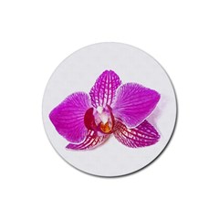 Lilac Phalaenopsis Flower, Floral Oil Painting Art Rubber Coaster (round)  by picsaspassion