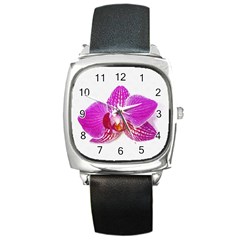 Lilac Phalaenopsis Flower, Floral Oil Painting Art Square Metal Watch by picsaspassion