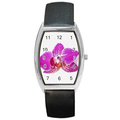 Lilac Phalaenopsis Flower, Floral Oil Painting Art Barrel Style Metal Watch by picsaspassion