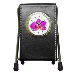 Lilac Phalaenopsis Flower, Floral Oil Painting Art Pen Holder Desk Clocks by picsaspassion