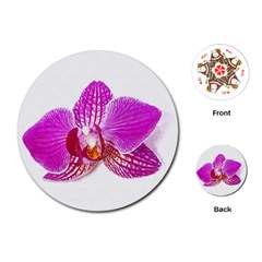 Lilac Phalaenopsis Flower, Floral Oil Painting Art Playing Cards (round) 