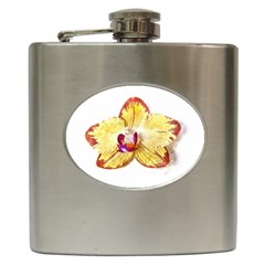 Yellow Phalaenopsis Flower, Floral Aquarel Watercolor Painting Art Hip Flask (6 Oz) by picsaspassion