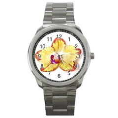 Yellow Phalaenopsis Flower, Floral Aquarel Watercolor Painting Art Sport Metal Watch