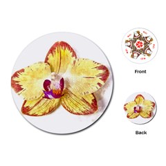 Yellow Phalaenopsis Flower, Floral Aquarel Watercolor Painting Art Playing Cards (round)  by picsaspassion