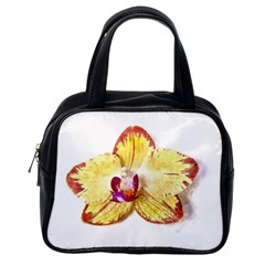 Yellow Phalaenopsis Flower, Floral Aquarel Watercolor Painting Art Classic Handbags (one Side) by picsaspassion