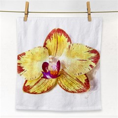 Yellow Phalaenopsis Flower, Floral Aquarel Watercolor Painting Art Face Towel by picsaspassion