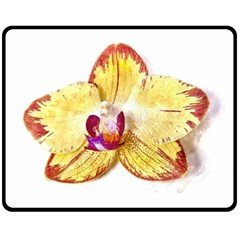 Yellow Phalaenopsis Flower, Floral Aquarel Watercolor Painting Art Fleece Blanket (medium)  by picsaspassion