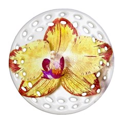 Yellow Phalaenopsis Flower, Floral Aquarel Watercolor Painting Art Ornament (round Filigree) by picsaspassion