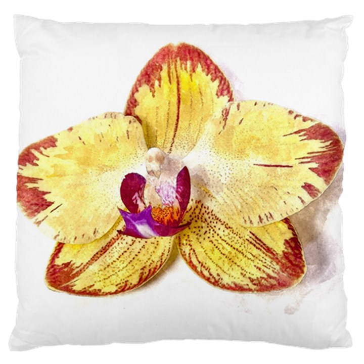 Yellow Phalaenopsis flower, floral Aquarel watercolor painting art Large Cushion Case (Two Sides)