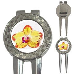 Phalaenopsis Yellow Flower, Floral Oil Painting Art 3-in-1 Golf Divots by picsaspassion