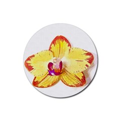 Phalaenopsis Yellow Flower, Floral Oil Painting Art Rubber Coaster (round)  by picsaspassion