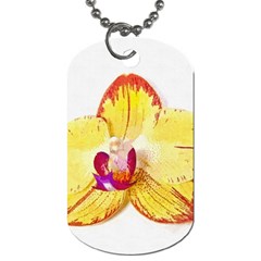 Phalaenopsis Yellow Flower, Floral Oil Painting Art Dog Tag (one Side) by picsaspassion