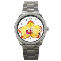 Phalaenopsis Yellow Flower, Floral Oil Painting Art Sport Metal Watch