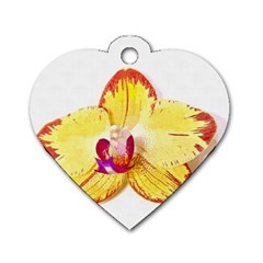 Phalaenopsis Yellow Flower, Floral Oil Painting Art Dog Tag Heart (one Side) by picsaspassion