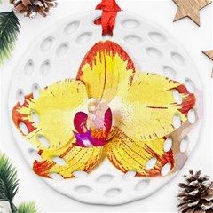 Phalaenopsis Yellow Flower, Floral Oil Painting Art Ornament (round Filigree) by picsaspassion