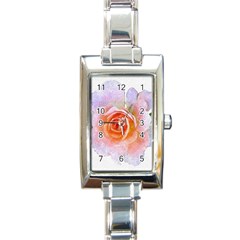 Pink Rose Flower, Floral Oil Painting Art Rectangle Italian Charm Watch by picsaspassion