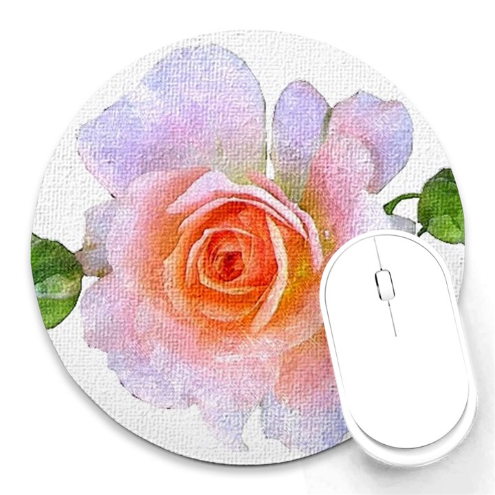 Pink Rose flower, floral oil painting art Round Mousepads