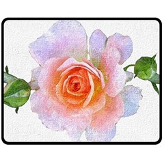 Pink Rose Flower, Floral Oil Painting Art Fleece Blanket (medium)  by picsaspassion