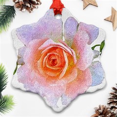 Pink Rose Flower, Floral Oil Painting Art Snowflake Ornament (two Sides) by picsaspassion