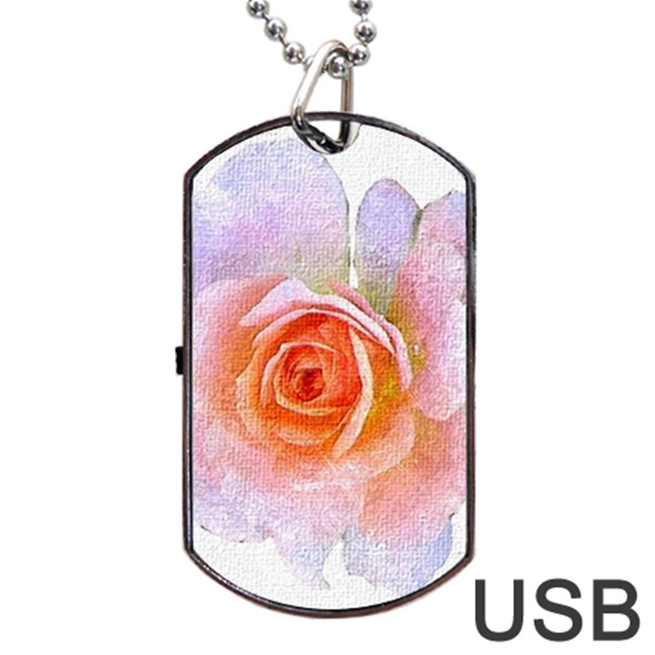 Pink Rose flower, floral oil painting art Dog Tag USB Flash (Two Sides)