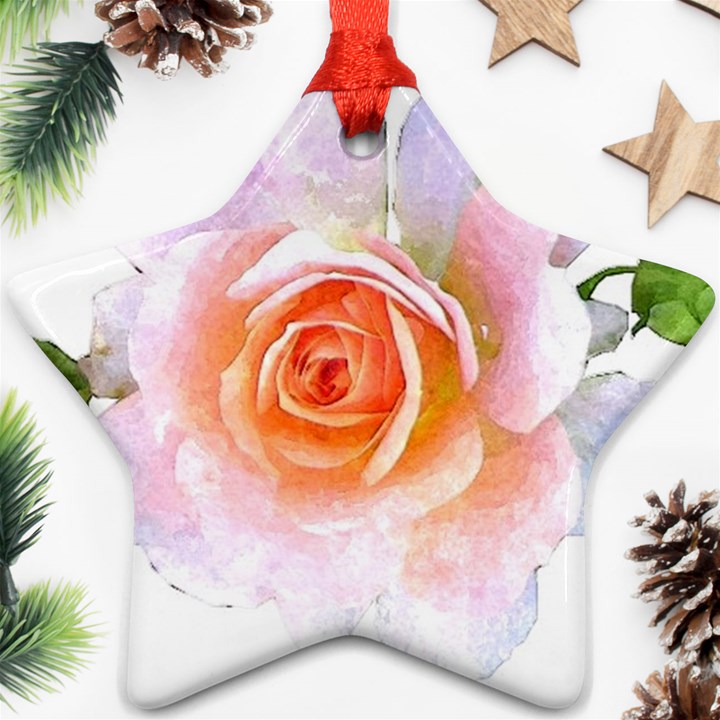 Pink Rose flower, floral watercolor aquarel painting art Ornament (Star)