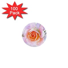 Pink Rose Flower, Floral Watercolor Aquarel Painting Art 1  Mini Buttons (100 Pack)  by picsaspassion