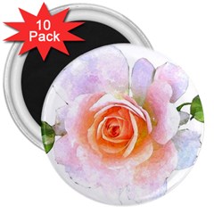 Pink Rose Flower, Floral Watercolor Aquarel Painting Art 3  Magnets (10 Pack)  by picsaspassion