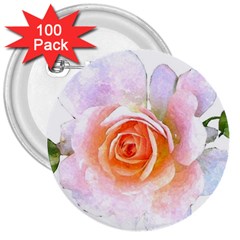 Pink Rose Flower, Floral Watercolor Aquarel Painting Art 3  Buttons (100 Pack)  by picsaspassion