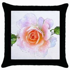 Pink Rose Flower, Floral Watercolor Aquarel Painting Art Throw Pillow Case (black)