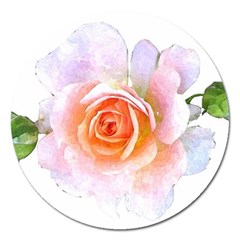 Pink Rose Flower, Floral Watercolor Aquarel Painting Art Magnet 5  (round) by picsaspassion