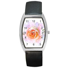 Pink Rose Flower, Floral Watercolor Aquarel Painting Art Barrel Style Metal Watch by picsaspassion