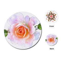 Pink Rose Flower, Floral Watercolor Aquarel Painting Art Playing Cards (round)  by picsaspassion