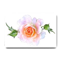 Pink Rose Flower, Floral Watercolor Aquarel Painting Art Small Doormat  by picsaspassion