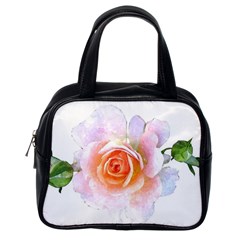 Pink Rose Flower, Floral Watercolor Aquarel Painting Art Classic Handbags (one Side) by picsaspassion