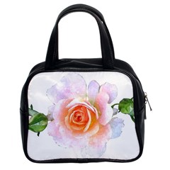 Pink Rose Flower, Floral Watercolor Aquarel Painting Art Classic Handbags (2 Sides) by picsaspassion