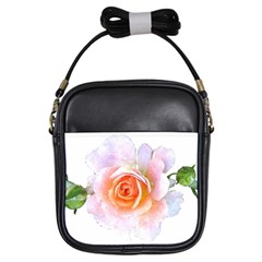 Pink Rose Flower, Floral Watercolor Aquarel Painting Art Girls Sling Bags by picsaspassion