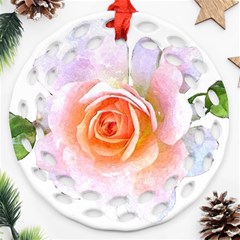 Pink Rose Flower, Floral Watercolor Aquarel Painting Art Round Filigree Ornament (two Sides) by picsaspassion