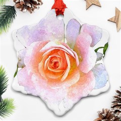 Pink Rose Flower, Floral Watercolor Aquarel Painting Art Snowflake Ornament (two Sides) by picsaspassion