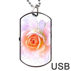 Pink Rose Flower, Floral Watercolor Aquarel Painting Art Dog Tag Usb Flash (two Sides) by picsaspassion