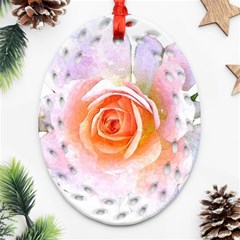 Pink Rose Flower, Floral Watercolor Aquarel Painting Art Oval Filigree Ornament (two Sides) by picsaspassion