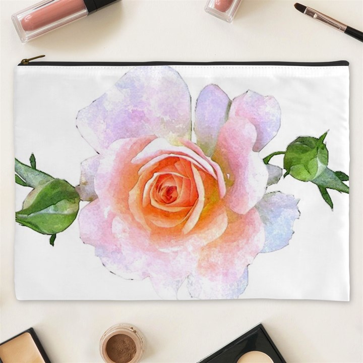 Pink Rose flower, floral watercolor aquarel painting art Cosmetic Bag (XXXL) 