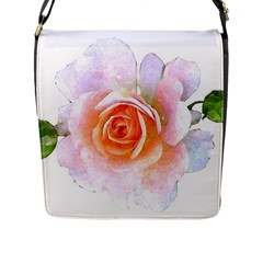 Pink Rose Flower, Floral Watercolor Aquarel Painting Art Flap Messenger Bag (l)  by picsaspassion