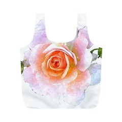 Pink Rose Flower, Floral Watercolor Aquarel Painting Art Full Print Recycle Bags (m)  by picsaspassion