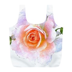 Pink Rose Flower, Floral Watercolor Aquarel Painting Art Full Print Recycle Bags (l)  by picsaspassion