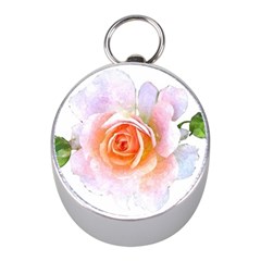 Pink Rose Flower, Floral Watercolor Aquarel Painting Art Mini Silver Compasses by picsaspassion