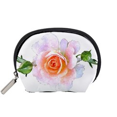 Pink Rose Flower, Floral Watercolor Aquarel Painting Art Accessory Pouches (small)  by picsaspassion