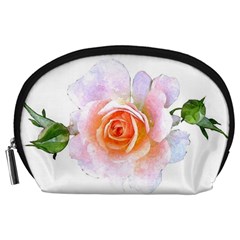 Pink Rose Flower, Floral Watercolor Aquarel Painting Art Accessory Pouches (large)  by picsaspassion